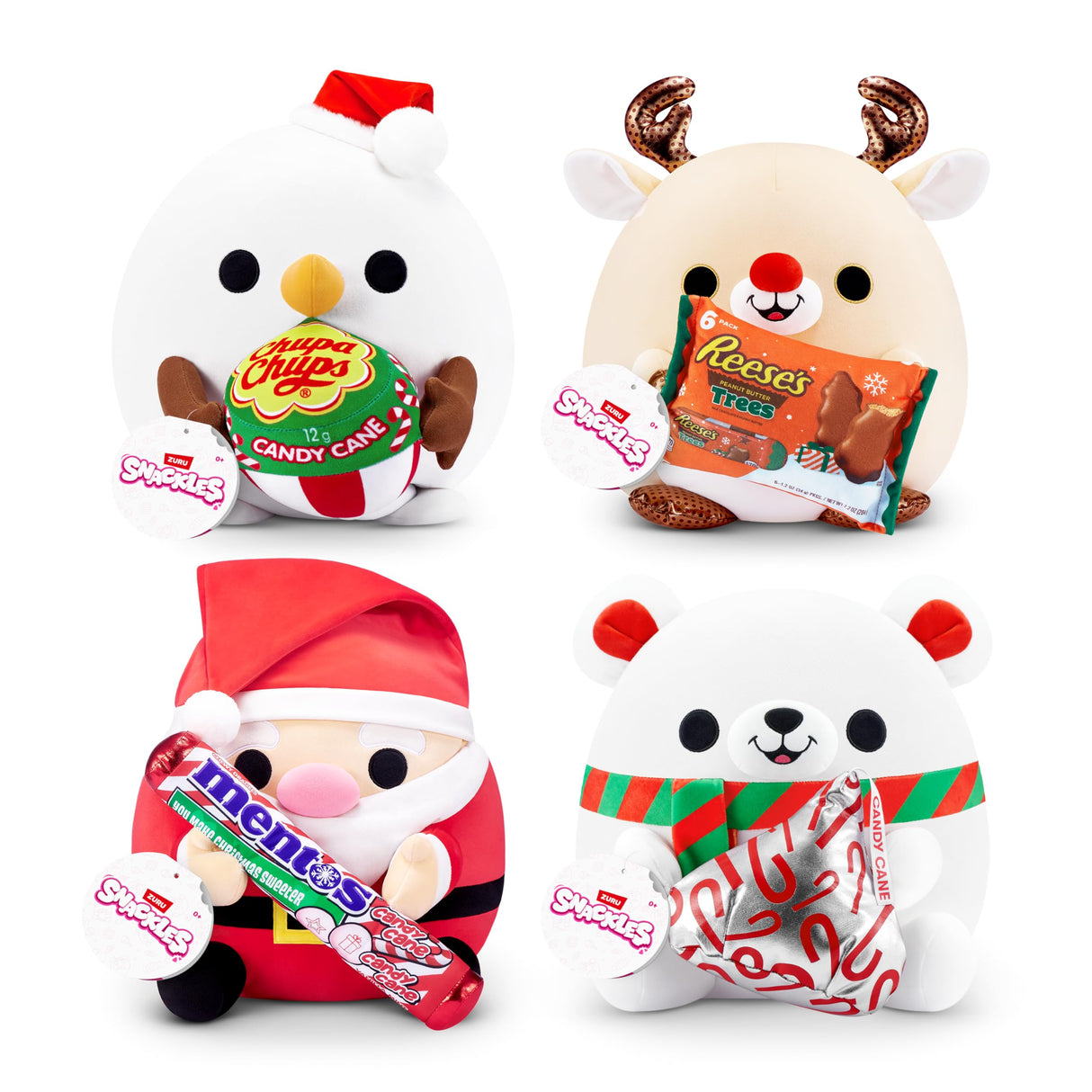 SNACKLES-Christmas 14""-Series 1-Plush 14"" Santa Claus&Mentos (Candy Cane), 77628