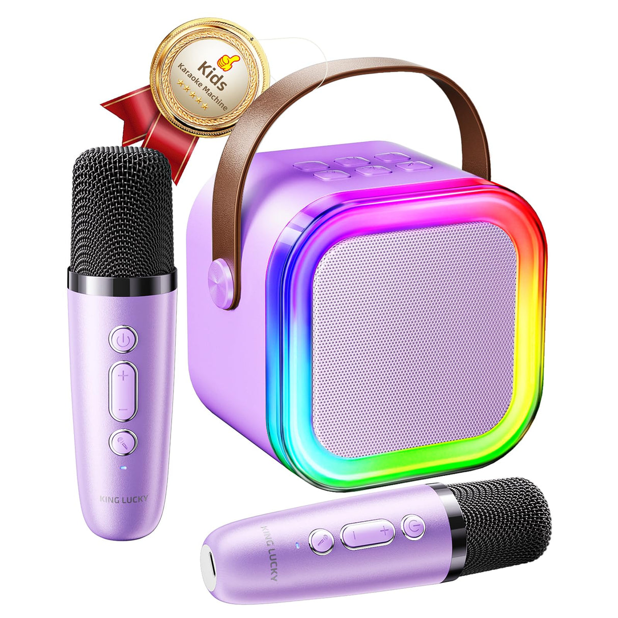 Kinglucky Mini Karaoke Machine for Kids & Girls Age 3–12, 2025 Top Christmas & Birthday Gift for 3–12 Year Old Girls, Kids' Personal Video Players Accessories with 2 Wireless Microphones – Purple