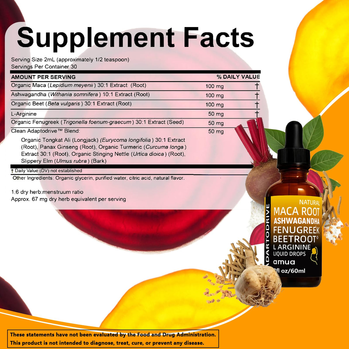 Amua VitalDrops with Ashwagandha, Fenugreek,Maca Root Drops and L-Arginine Liquid Multivitamin for Women and Men,Made with 100% Natural Ingredients (1pcs)