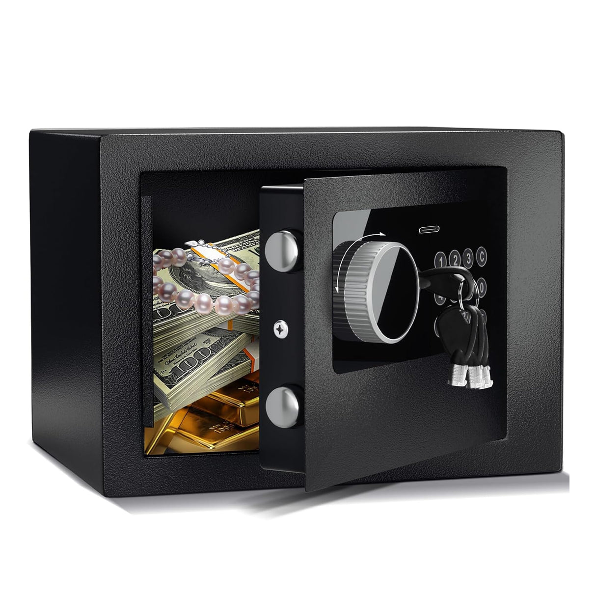 Digital Electronic Money Safe, Steel Security Lock Box with Keypad, Office Hotel Business Jewelry Gun Cash Safe, 0.23 Cubic Feet, 9.06" W x 6.69" D x 6.69" H(black)