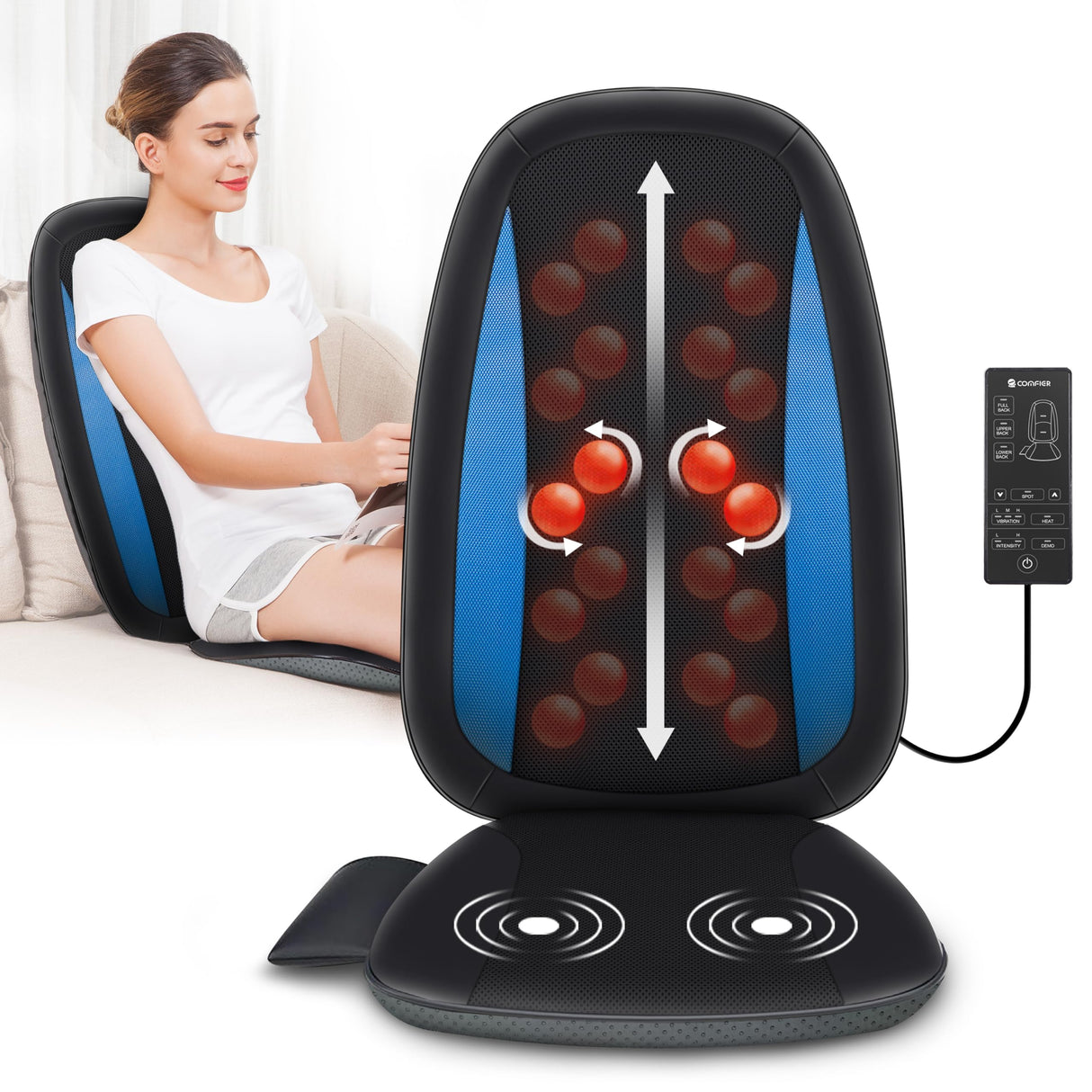 COMFIER Back Massager with Heat,Deep Tissue Kneading Massage Seat Cushion, Shiatsu Chair Pad for Neck for Home or Office use, Gift