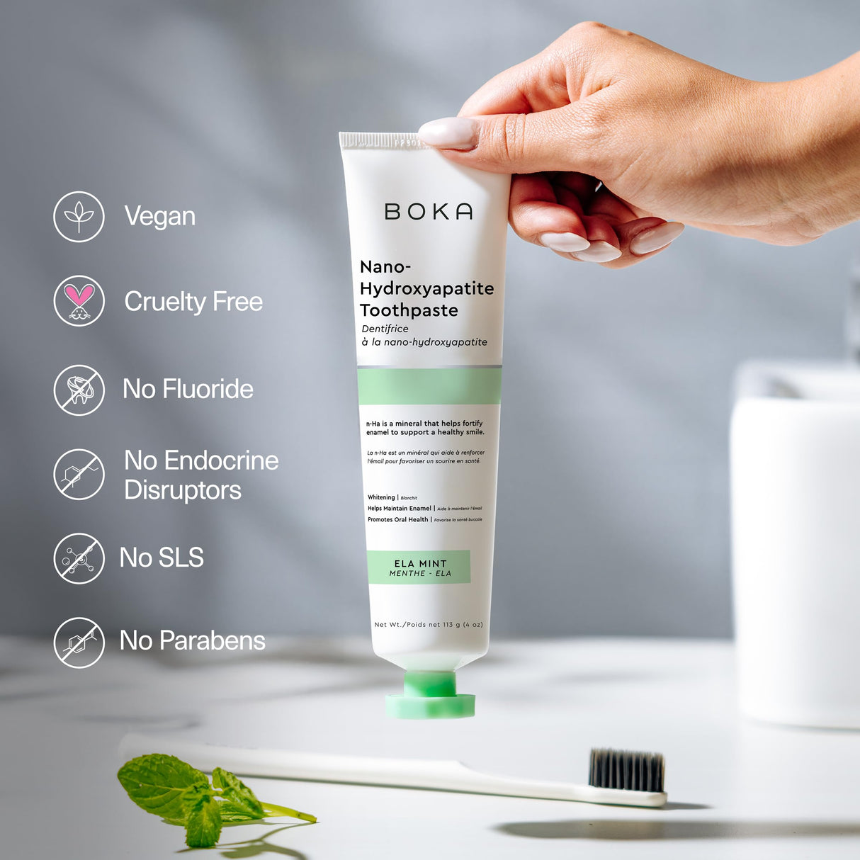 Boka Fluoride Free Toothpaste Nano Hydroxyapatite, Helps Remineralize, Appropriate for Sensitive Teeth, Whitening - for Adult, Kids Oral Care - Refresh Mint Flavor, 4 Fl Oz 3Pk