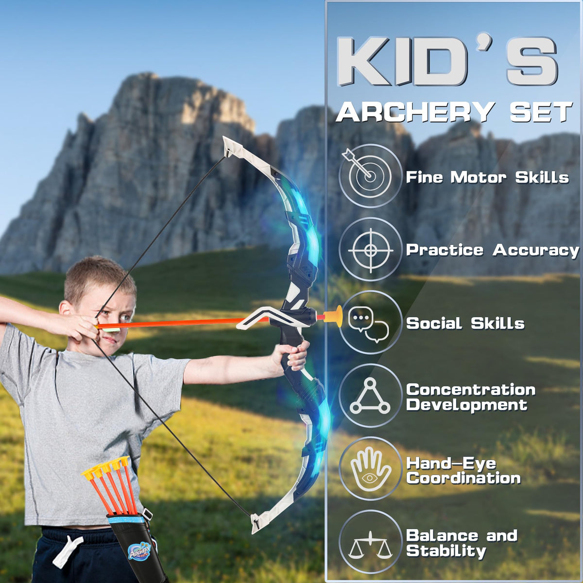 Bow and Arrow Set for Kids, 2-Pack LED Light Up Archery Set for Boys Girls