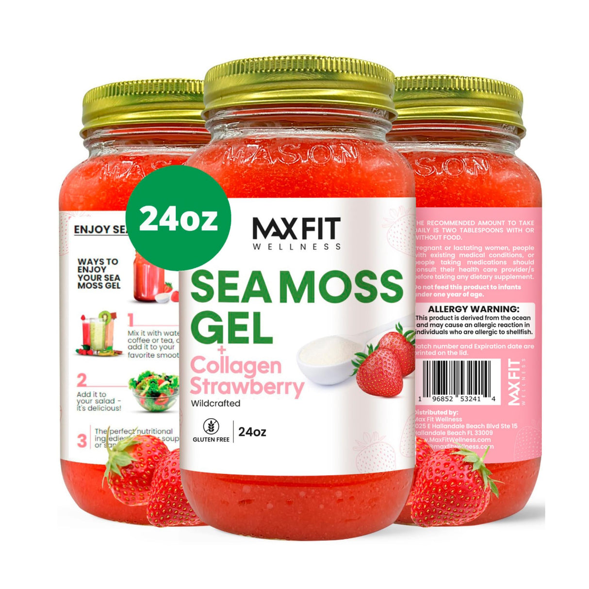Sea Moss Gel Raw (24 Flavors) 24oz Wildсrafted Gold Sea Moss Gel from Saint Lucia | 92 Vitamins and Minerals | Pure Raw+Non-GMO