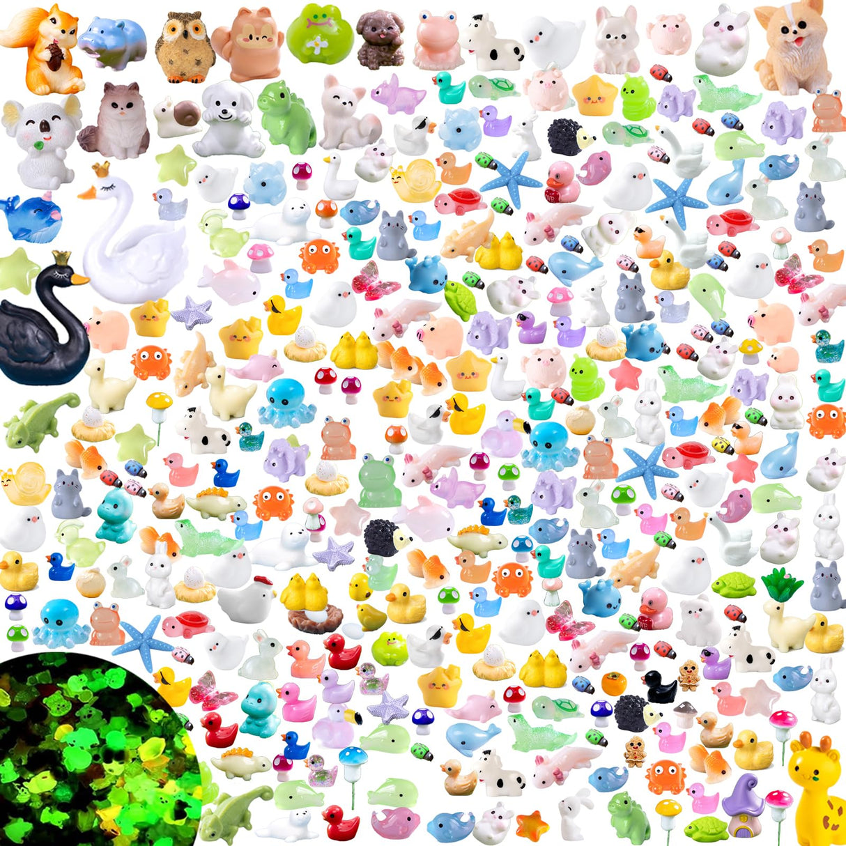 300 Pcs Mini Resin Animals Figurines, Mixed Tiny Resin Figures Bulk for Easter Egg Fillers Stuffers Fairy Garden Accessories Miniature Dollhouse Decorations DIY Slime Charms for Crafts Party Favors