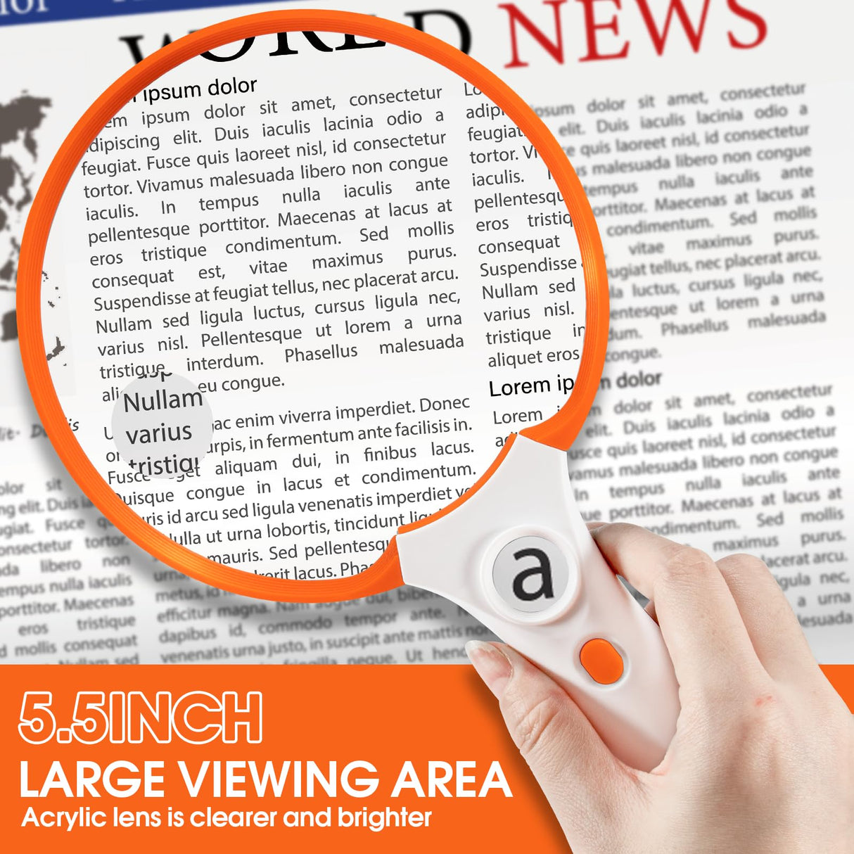 Large Magnifying Glass with Light, Magnifier 10X 20X 45X Handheld Illuminated Lighted Magnifier with 3 LED Lights 1UV Light Storage Bag Clean Cloth for Seniors Reading Inspection (Orange)