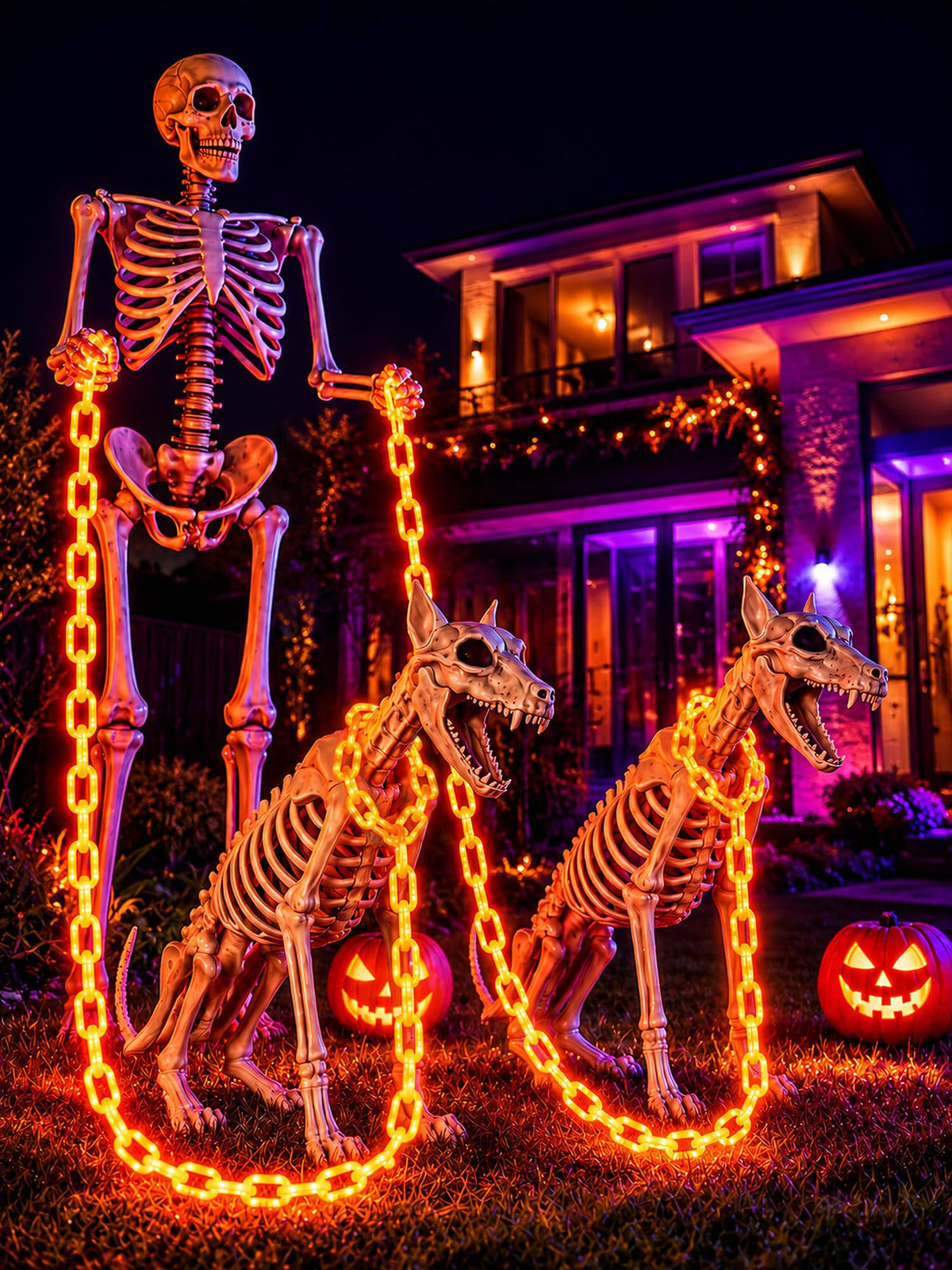 Battery Halloween Chain Lights 10 FT 160 LED Orange Light-Up Plastic Timer