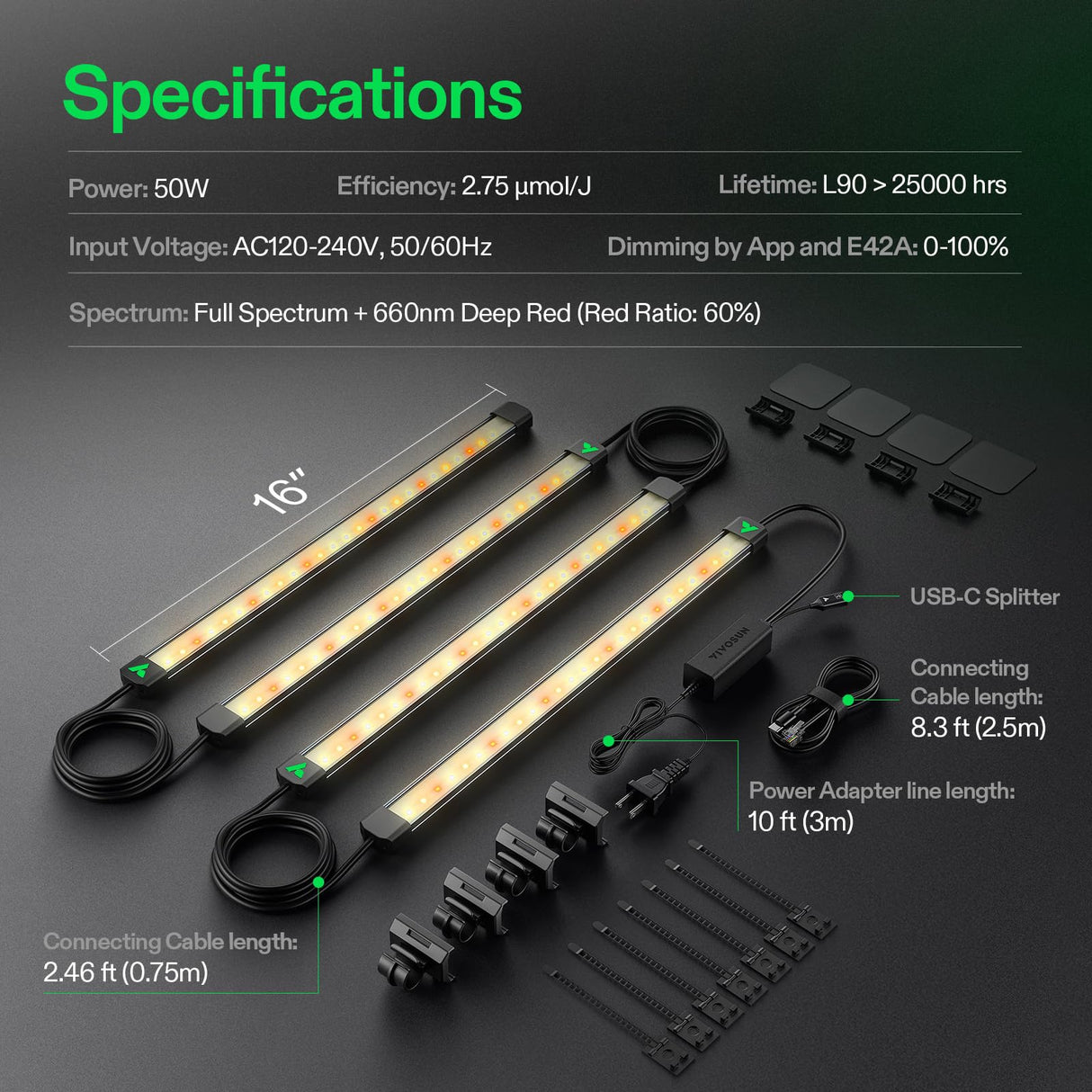 VIVOSUN Lumaray LED Grow Light Bars 16”(4-Bar), Full Spectrum Side Lighting with 60% Red Light up to 25% Yields for Grow Tents, Greenhouses, Magnet Reliability Upgraded, SGS Compatible