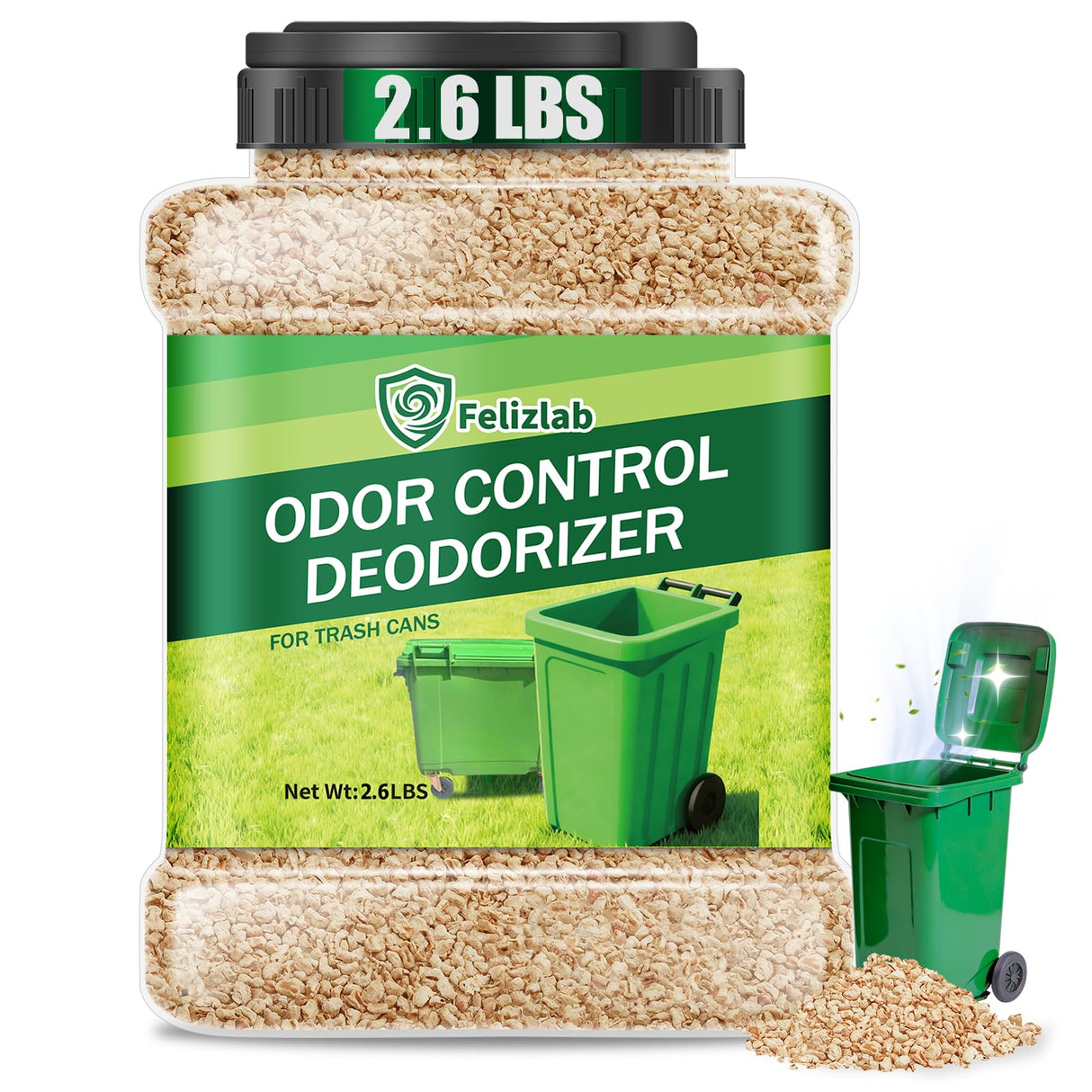 Outdoor Trash Can Deodorizer 2.6 lbs, Industrial Strength Garbage Odor Eliminator & Moisture Absorber for Trash Cans, Outdoor Waste Bins & Recycling Containers, Heavy Duty Long Lasting Odor Control