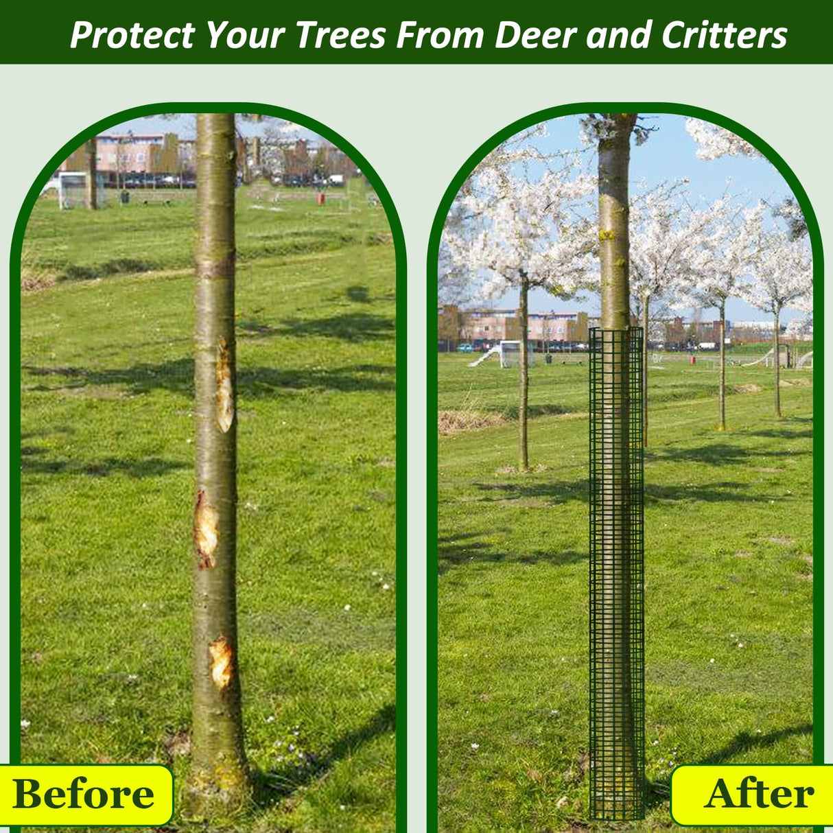 chicarry 48" Metal Tree Trunk Protector, 4 Pack Mesh Tree Guards Tree Protectors with Zip Ties, Stakes, ExpandableTree Trunk Protector Guard, Tree Protectors from Deer, Mower, Animals(48",4 Pack)