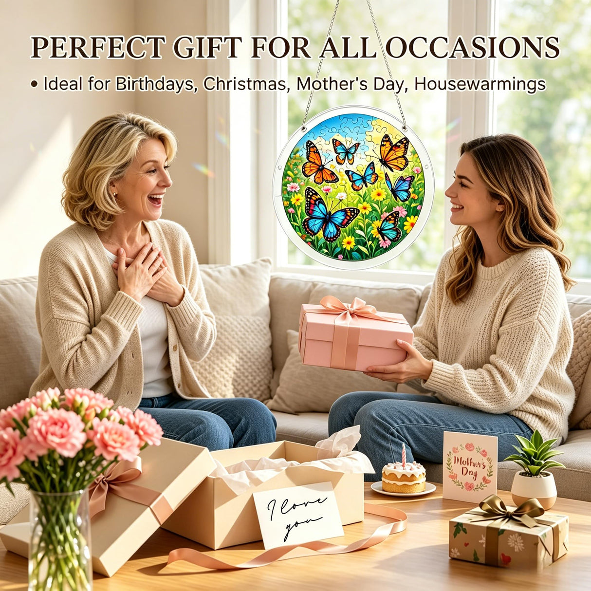 Acrylic Puzzle Suncatcher 7.8 in,Acrylic Jigsaw Puzzle Suncatcher DIY Sun Catcher Puzzles Kit,Home Garden Decor Window Hanging Ornament Art,Home Decor Gift for Women,Mom,Wife,Friends,Ocean