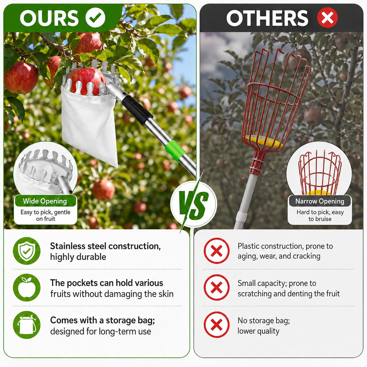 Kkluno 13.1FT Fruit Picker Pole with Basket Telescoping