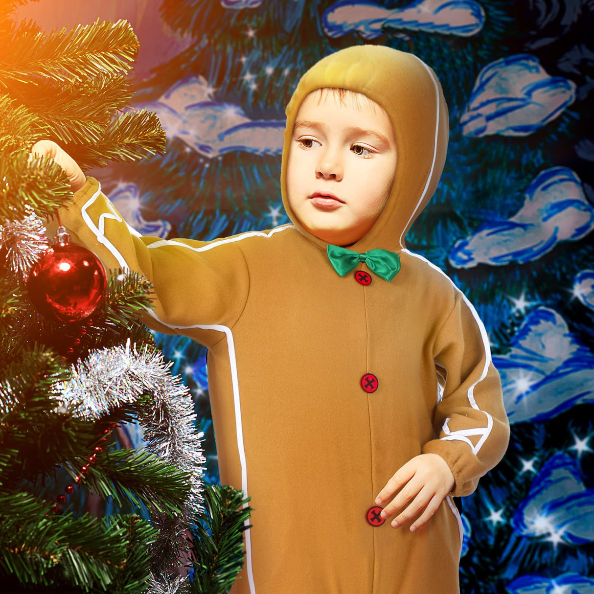 Geyoga Gingerbread Man Costume for Kids Home Clothing Christmas Gingerbread Outfit Bodysuit Hooded Unisex(Classic,5-6 Years)