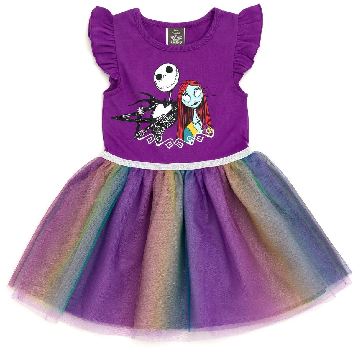 Disney Nightmare Before Christmas Jack Skellington Sally Toddler Girls Tulle Dress Purple/Teal/Gold Ombre 5T