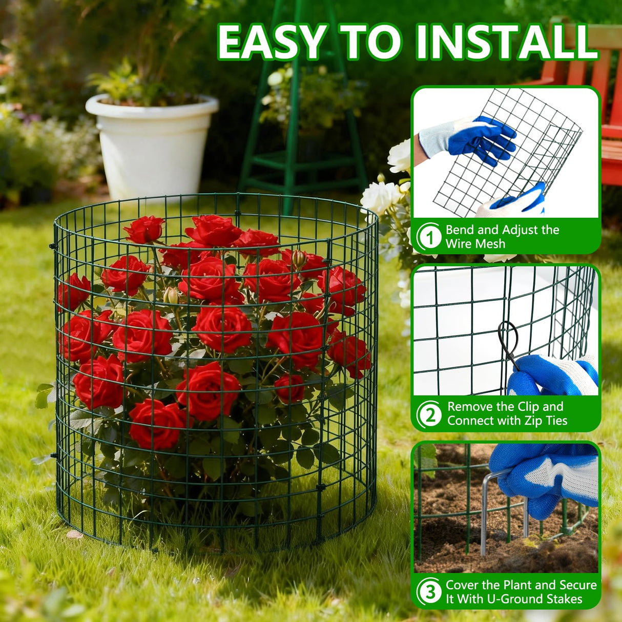 6 Pack 12x16 Inch Plant Protector Cages, Metal Garden Cages for Animals