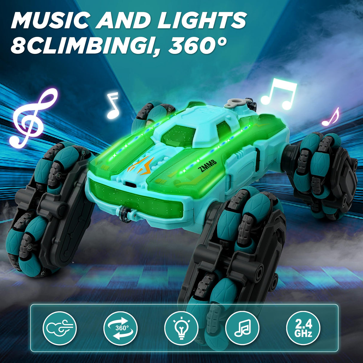 ZMMB 8 Wheel RC Stunt Car with Gesture Control, Spray & LED Lights, Double-Sided Off-Road Vehicle for Boys & Girls Ages 6-14, Ideal Christmas & Birthday Gift