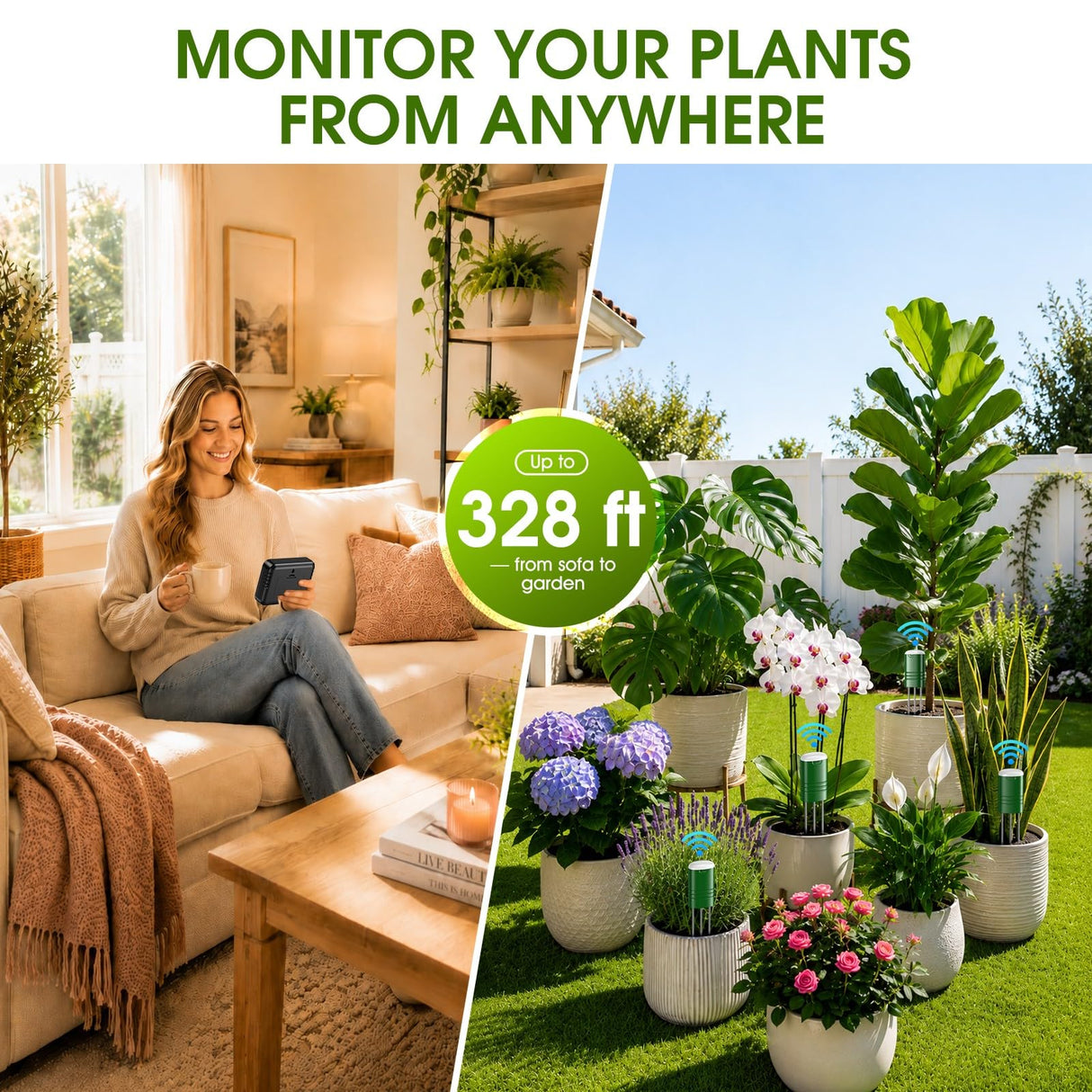 Soil Moisture Meter for Plants,4-in-1 Wireless Soil Tester,Soil Thermometer/Moisture/Sunlight Time,Large Screen,Indoor/Outdoor Plant Water Meter,Garden Soil Test Kit for Lawn,Farm,Houseplants