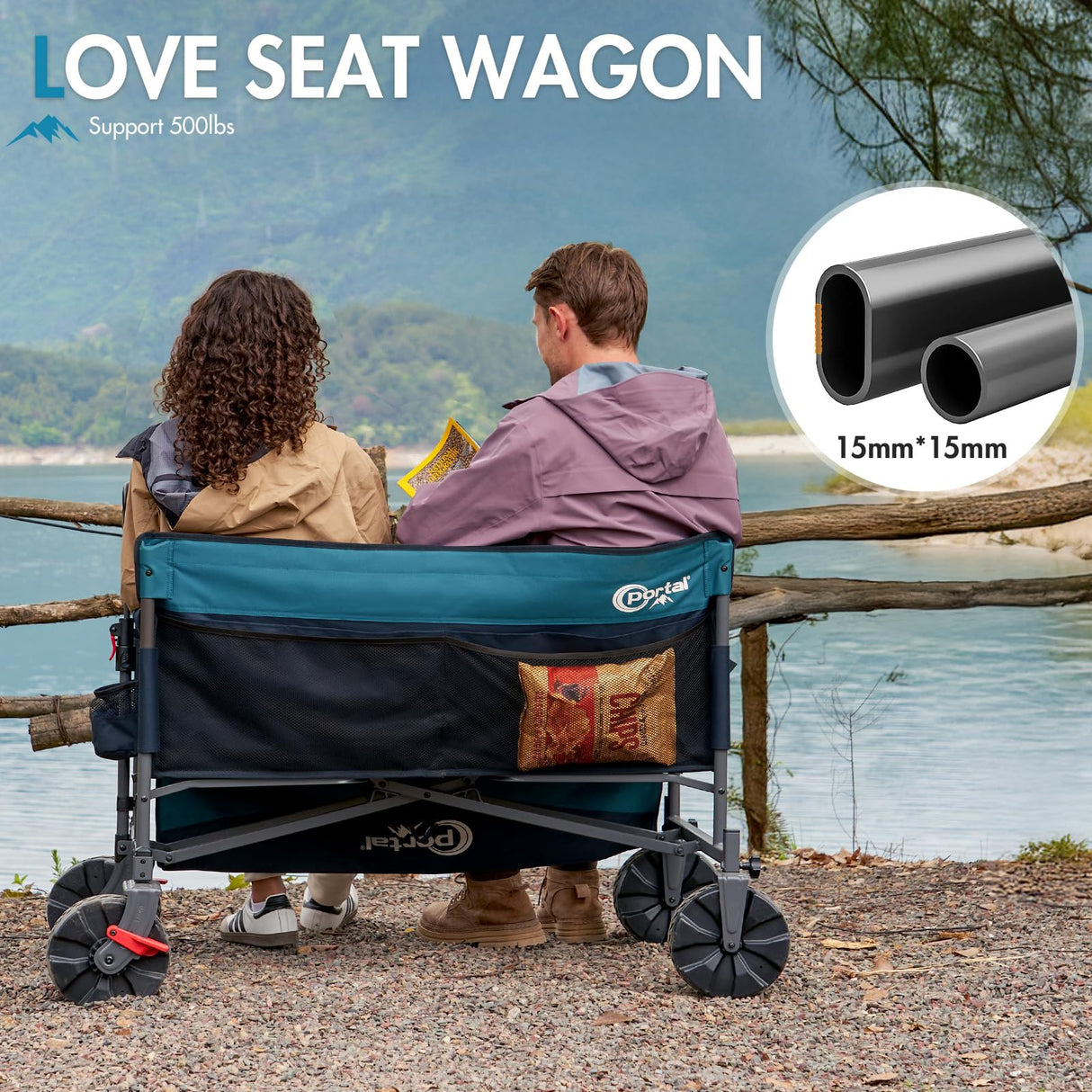 Portal 3-in-1 500lbs Utility Wagon Turn to Bench Seat,Wagon with Love-Seat for 2 Adults,Foldable Beach Wagon Chair with Adjustable Handle &Wheels Brake, Suitable for Groceries, Beach, Sports, Camping