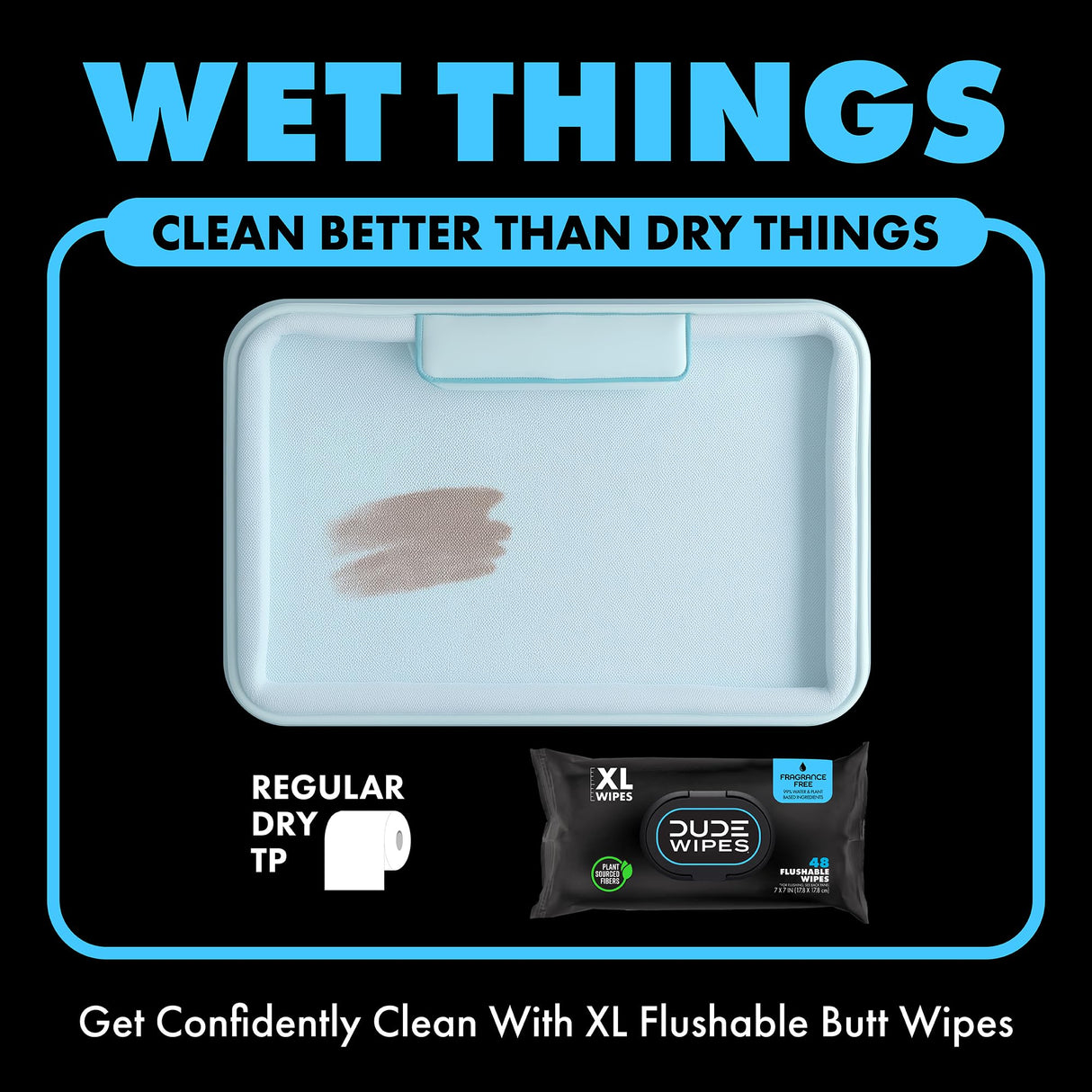 DUDE Wipes - Flushable Wipes Unscented - (6 Pack) 288 Wipes - Extra Large Wet Wipes Flushable - Vitamin-E & Aloe - Septic and Sewer Safe