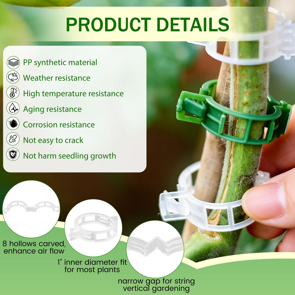 Plant Support Clips, 2026 New Garden Secured Plastic Plant Clips for Climbing Plants, Plastic Trellis Clips Tomato Grape Vine Vegetables Plant Fixing (100, White)