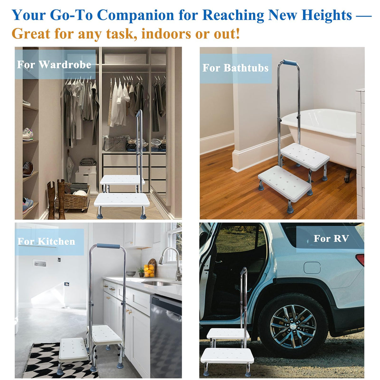 Aliseniors Step Stool with Handle and Non-Skid Platform, Heavy Duty 2 Steps Medical Foot Stool for Adult, Seniors, Handicap Holds up to 350 lbs