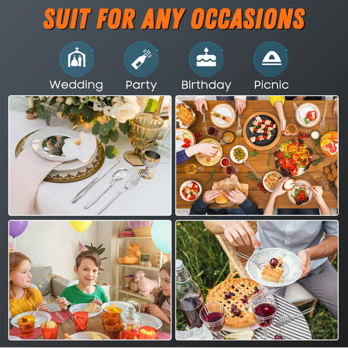 360 Count Plastic Silver Ware Heavy Duty, 120 Forks, 120 Spoons, 120 Knives, Heat Resistant & BPA Free Disposable SilverWare, Disposable Cutlery set, Premium Clear Utencils for Party Supply