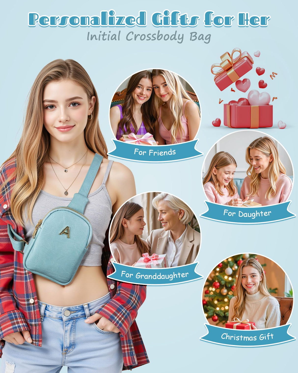 Freesya Birthday Gifts for 8-12, 13-19 Year Old Girl, Cross body Bags Fanny Pack with Letter, Gifts for Teen Girls, Christmas Stocking Stuffers for Girls, Cute Trendy Stuff for Tweens Teens