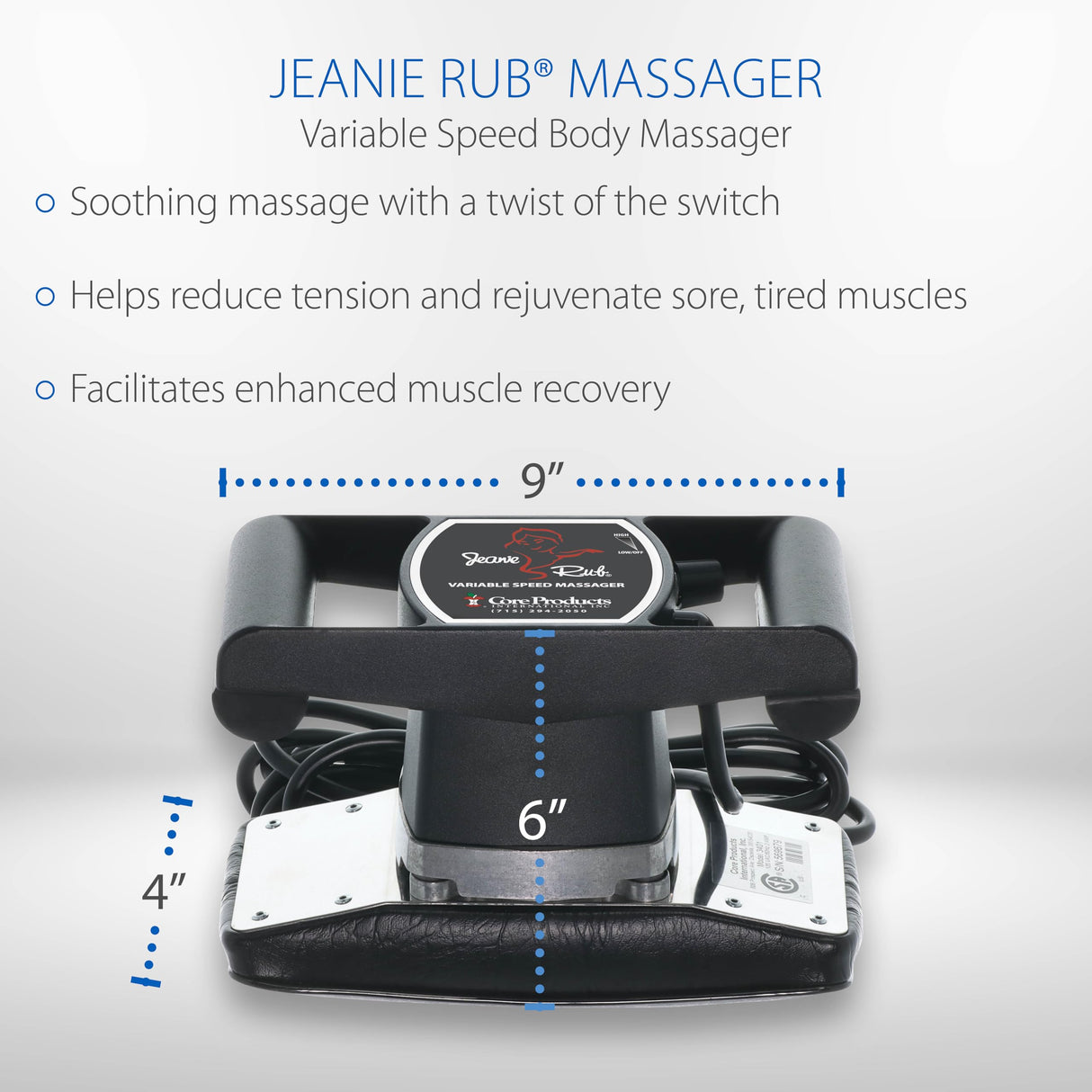 Core Products Jeanie Rub Variable Speed Massager, Deep Tissue Back & Shoulder Massager for Pain Relief, Body Massager for Back, Neck, Lower Back & Cellulite Massage