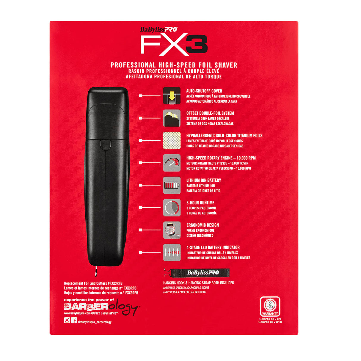 BaBylissPRO Barberology Double Foil Shaver FXX3SB FX3 Professional High-Speed Electric Shaver