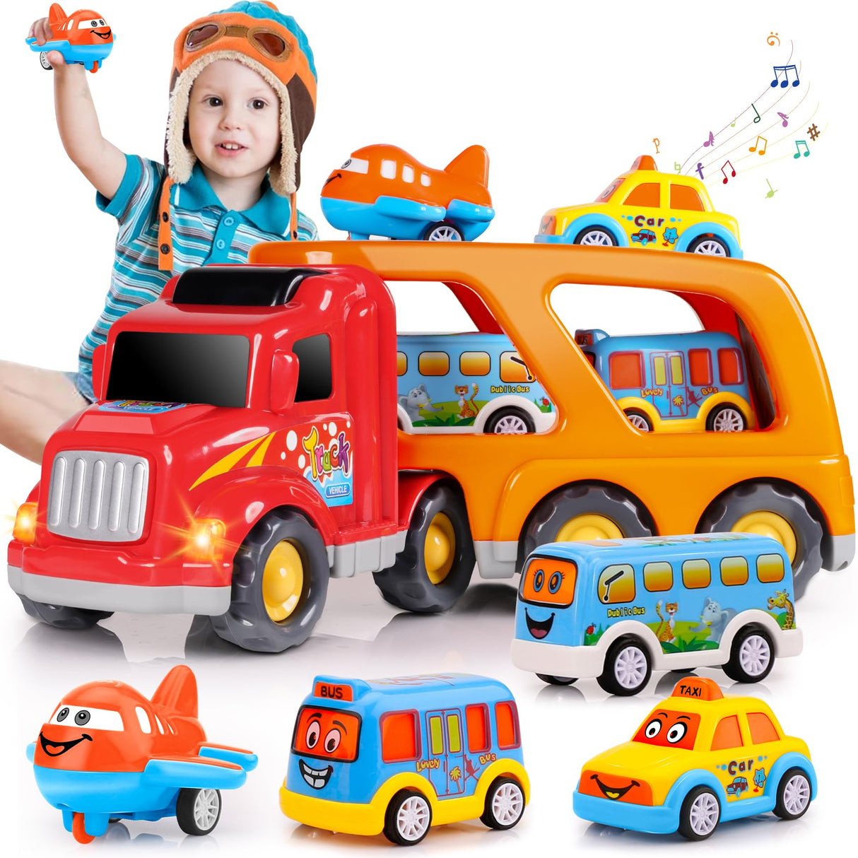 Nicmore Carrier Truck Toddler Toys Car: Transport Toy for 1 2 3 4 Year Old Boys Girls 18 Month 5-in-1 Kid Playset Gifts for Preschool Birthday Christmas