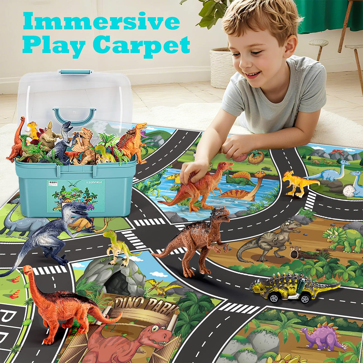 Kiddiworld Dinosaur Toys for 3 4 5 Year Old Boys Gifts, Dinosaurs Toys for Kids 3-5-7, Dino Figures Activity Play Mat Christmas Birthday Gifts for Girls Toddler Toy Age 2-4