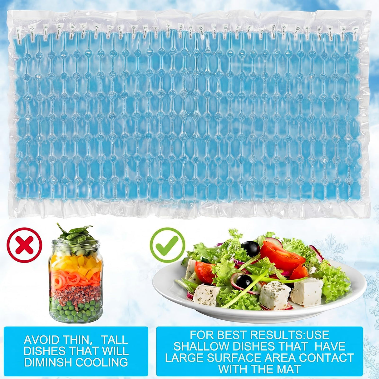Reallnaive 2 Pack Reusable Freezable Ice Mat Sheets for Coolers Flexible Ice Packs for Food Trays, Cheese Boards, Deli Meats, Veggie Plates, Sushi, Party Platters (Blue)