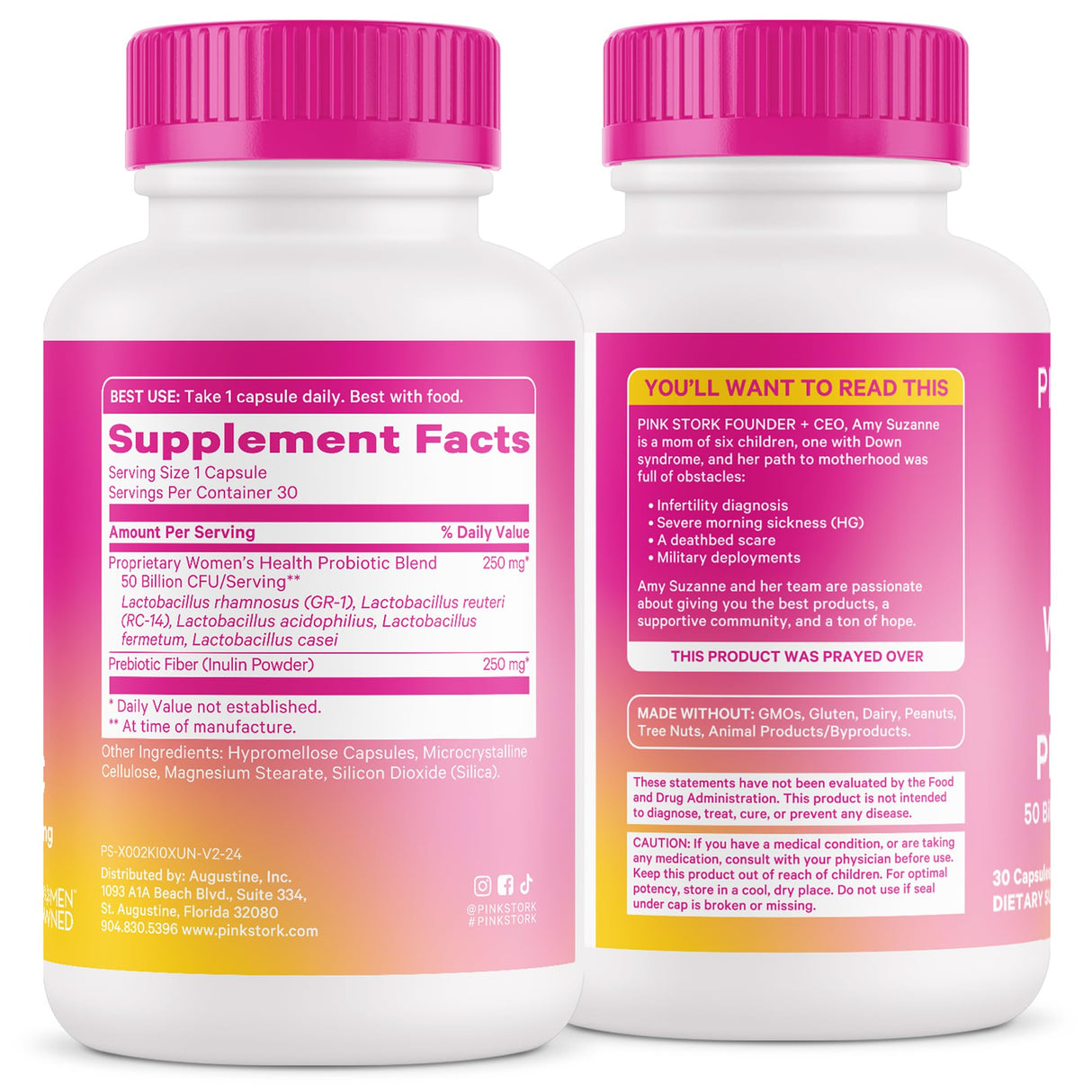 Pink Stork Women’s Probiotic Capsules – 50 Billion CFU Probiotics and Prebiotics – Supports Vaginal Flora, pH Balance, Gut Health, Mood + Digestive Wellness – Dairy-Free, Vegan, Non-GMO – 30 Count