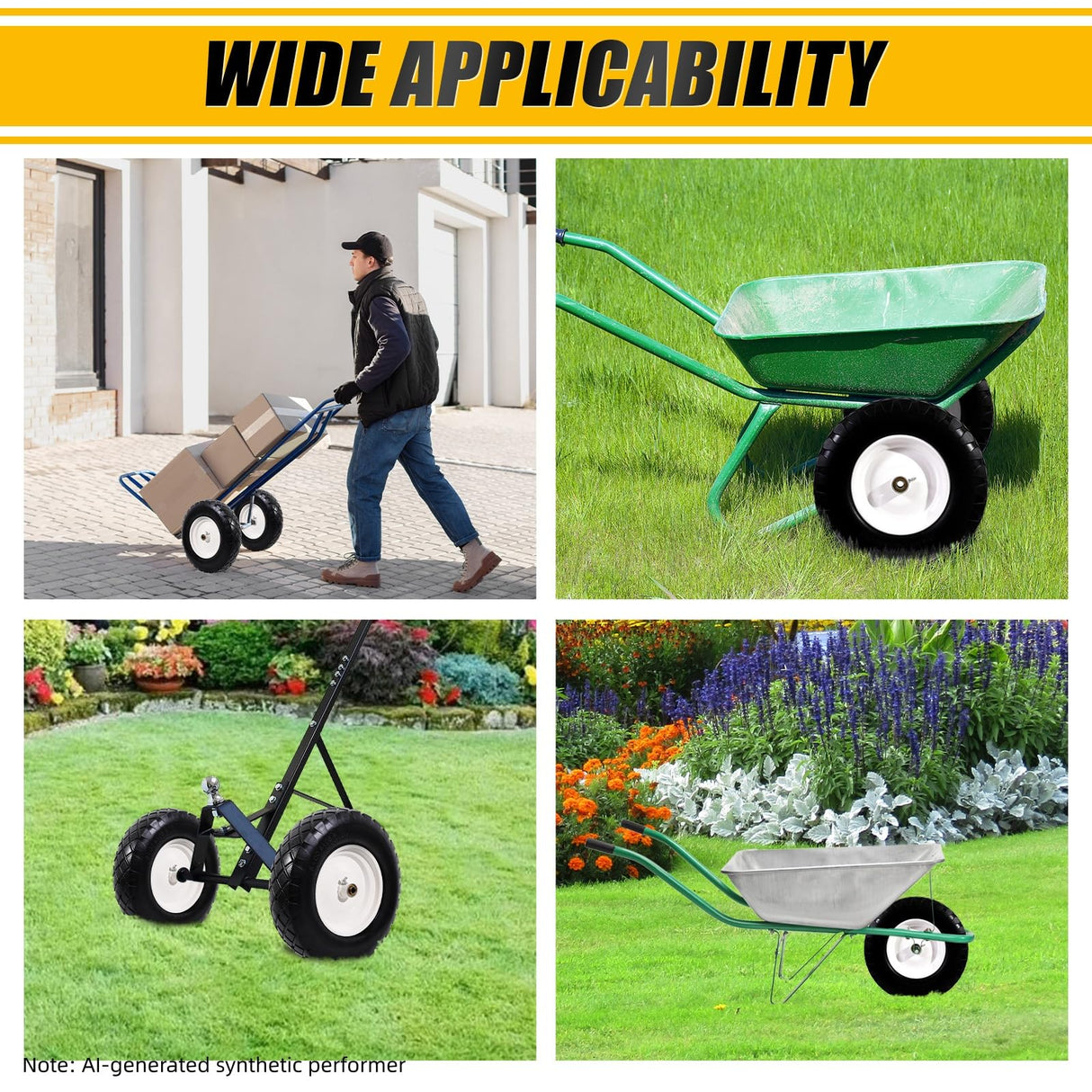 MZREXN 4.80/4.00-8" Wheelbarrow Tires, 16" Flat Free Tire and Wheel