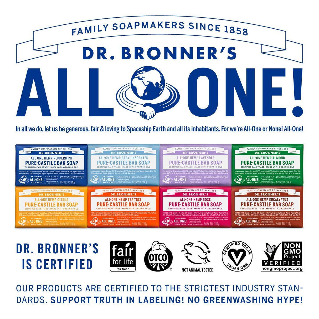 Dr. Bronner's - Pure-Castile Bar Soap (Peppermint, 5 Ounce, 12-Pack) - Made with Organic Oils, For Face, Body & Hair, Gentle & Moisturizing, Biodegradable, Vegan, Cruelty-free, Non-GMO