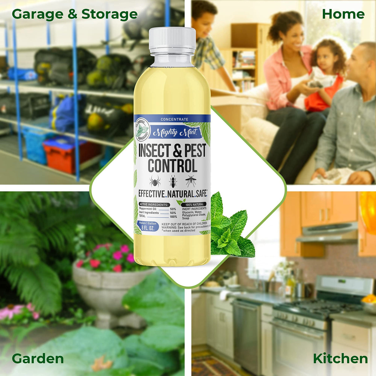Mighty Mint Peppermint Oil Insect Repellent Concentrate– Natural Indoor & Outdoor Bug Control for Spiders, Ants, Roaches, and More – Plant-Based, Extra-Strong Formula - 8 oz