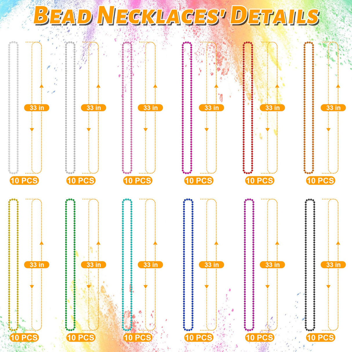 Huskein Bead Necklace, 120PCS Mardi Gras Beads, 33" Colorful Mardi Gras Beads Necklaces, Women Men Party Costume Accessories Parade Throws Bulk Party Favors for Christmas Pirate Carnival