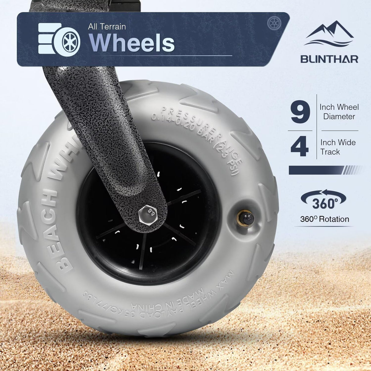 BLINTHAR Beach Wagon with Big Wheels for Sand, Heavy Duty Harder Sand Collapsible Folding Wagon with All-Terrain 9" Pneumatic Ballon Tires, Utility Wagon for Garden Sports Camping Outdoor Activities