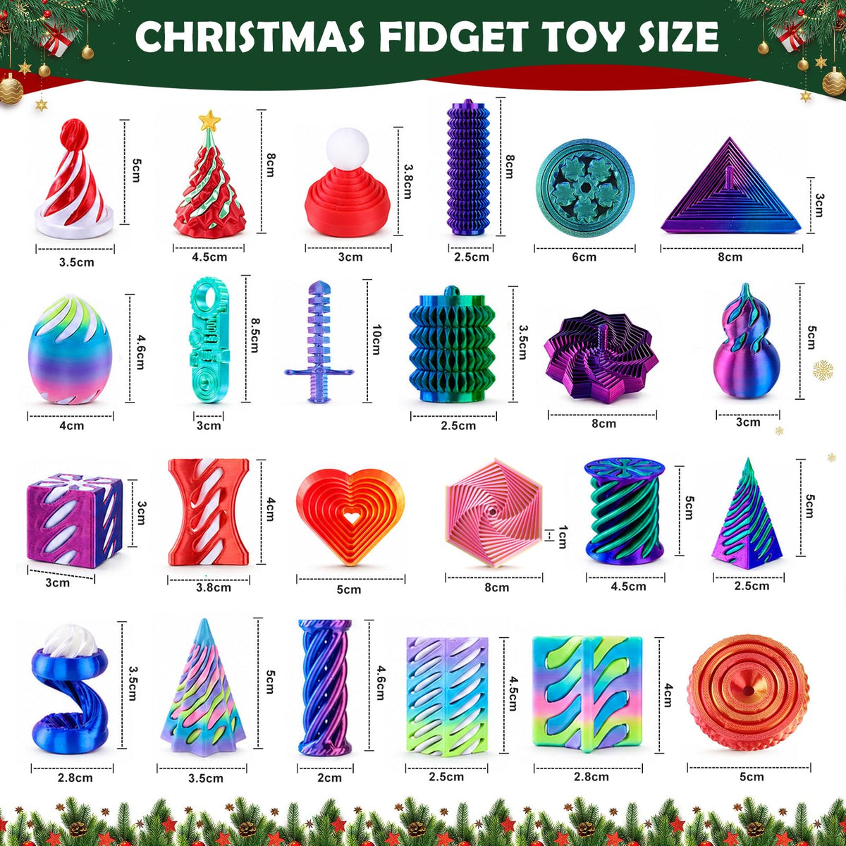 Advent Calendar 2026 Christmas 24 Days Countdown Mini 3D Printed Fidget Toy