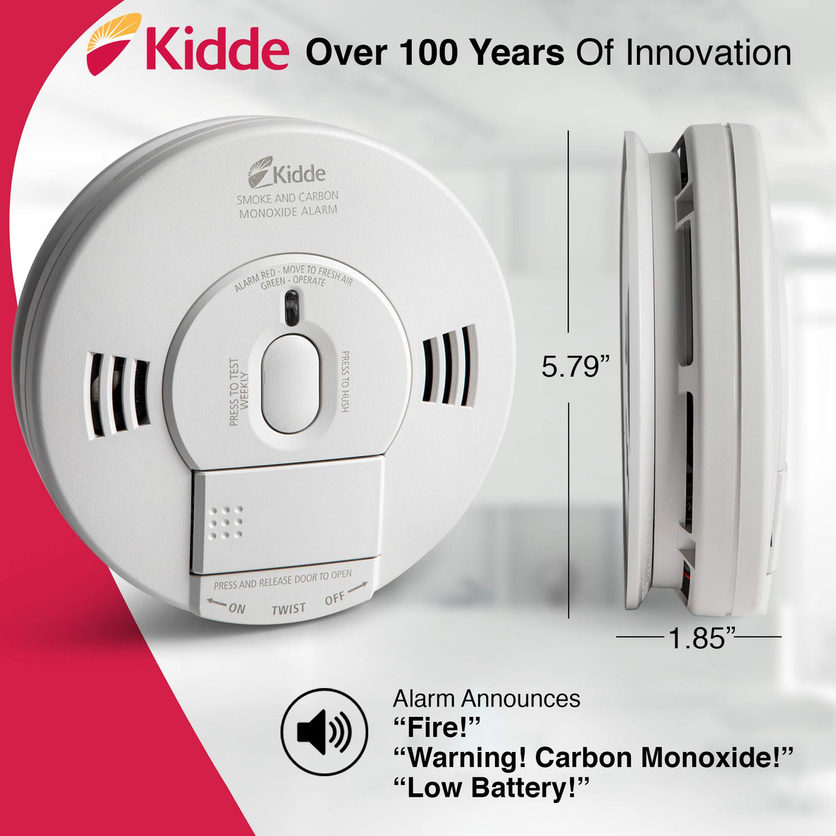 Kidde 21007624 AC Photoelectric Smoke and Carbon Monoxide Detector Alarm | Hardwired with Battery Backup | Model # KN-COPE-IC