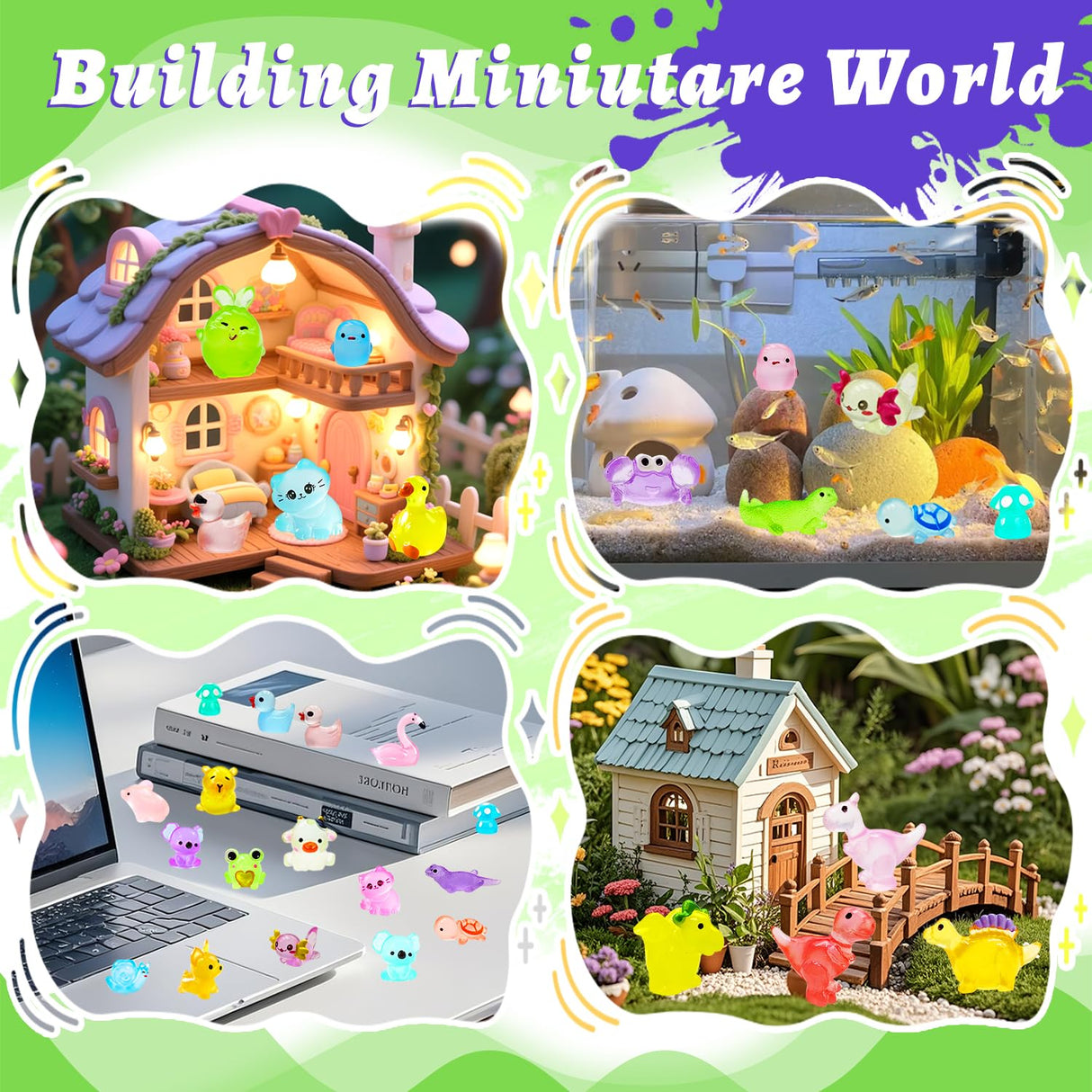 Meediock 150 Pcs Mini Resin Animals Variety Pack Tiny Animals Miniature Figures Luminous Figurines for Dollhouse Micro Landscape Aquarium Potted Fairy Garden DIY Decor