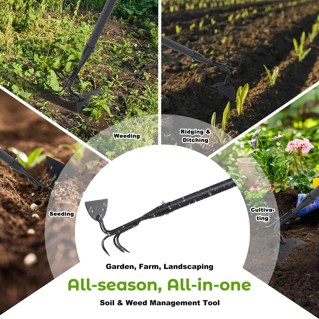 Lilyvane Garden Hoe, 2 in 1 Weeding Hoe and Cultivator Soil Tiller, 66" Long, Heavy Duty Hoe Garden Tool for Weeding, Loosening Soil, Cultivating, Gardening