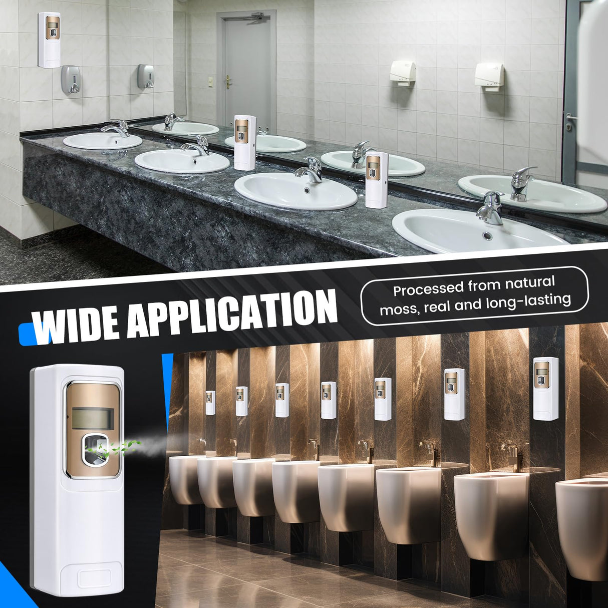Rossesay 2 Pcs Automatic Air Freshener Spray Dispenser with Screen LCD Perfume Dispenser Wall Mount/Standing Capacity for Bathroom Hotel Office Commercial Place(White)