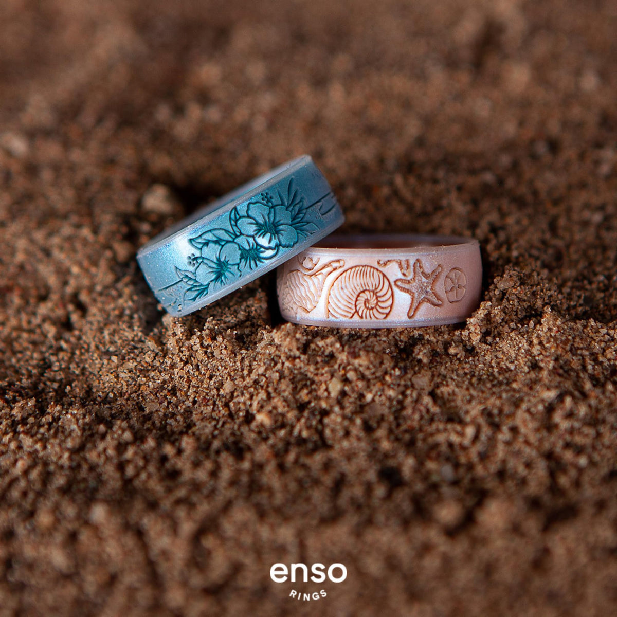 Enso Rings Etched Coastal Silicone Rings - Comfortable and Flexible Design - She Sells Seashells - Size 7