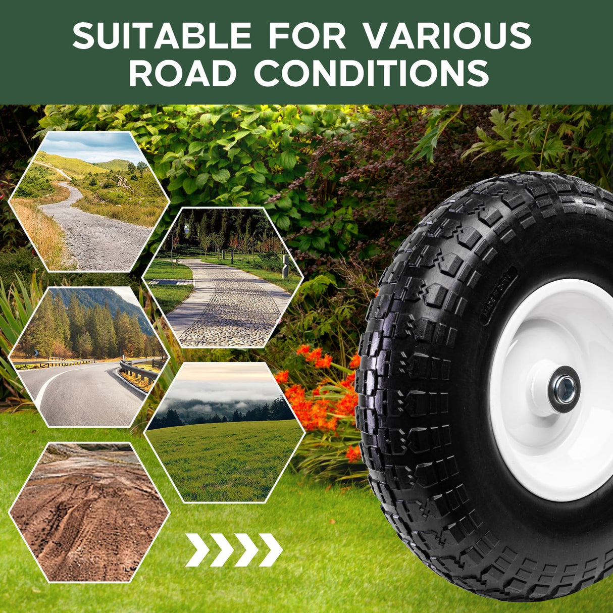Taifa 4 PCS 13 Inch Solid Flat Free Replacement Tires and Wheels 4.00-6 with 5/8'' Bearing and 2.17'' Offset Hub, Air Less Wheel for Wheelbarrow/Wagon/Hand Truck/Trolley/Garden Scooter etc.