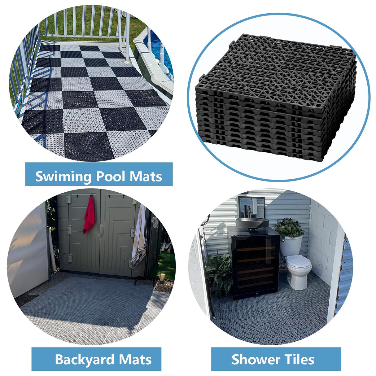 12” x 12” Drainage Interlocking Floor Tiles, 12 Pack Non-Slip Pool Deck Drain Mats for Flooring, Soft PVC Splicing Modular Cushion Mats, Rubber Floor Tiles with Holes for Shower Basement Garage Shed