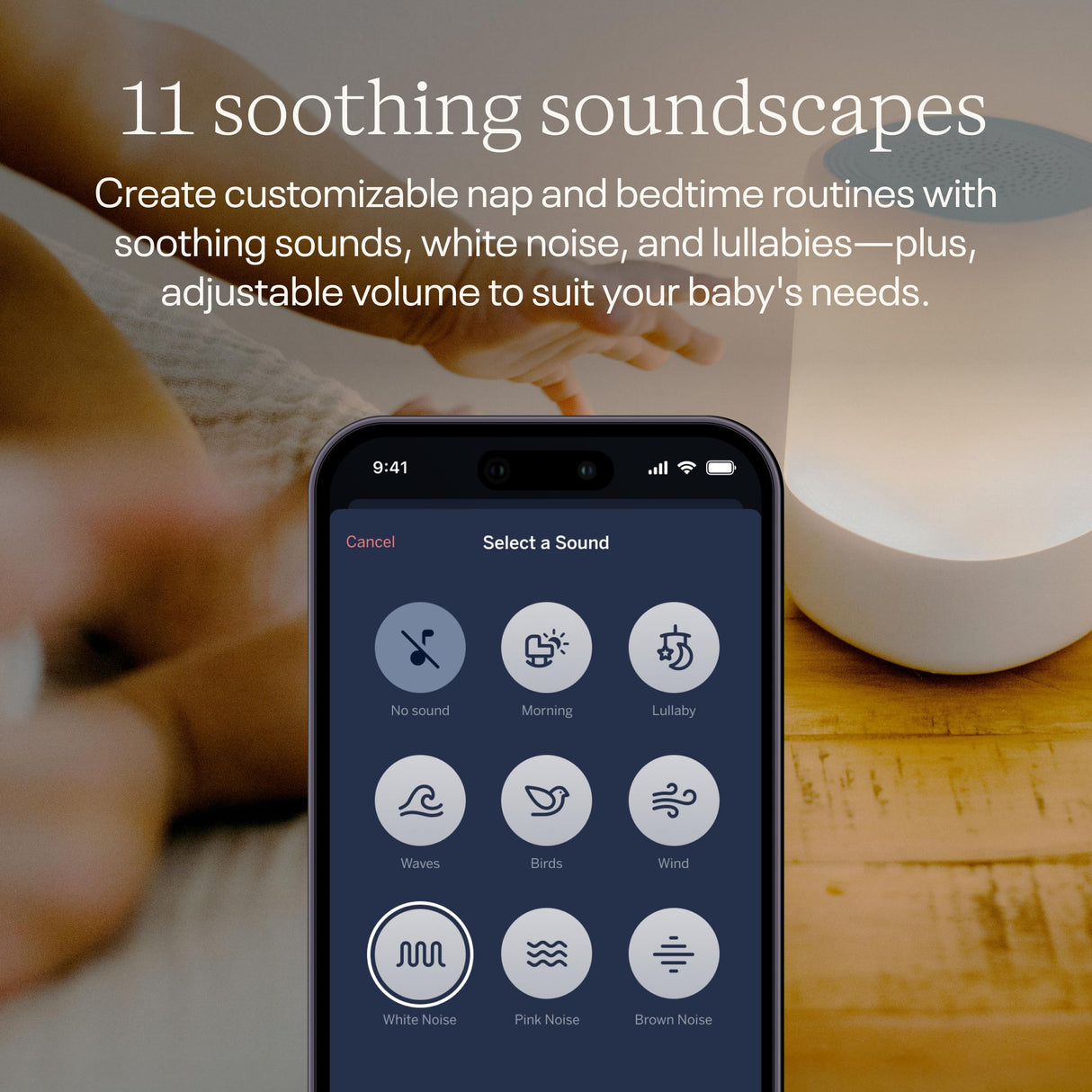 Nanit Sound and Light Smart Baby Night Light and Sound Machine | Audio Monitor | Cry Detection Alert Feature | OK to Wake Alarm Clock for Kids | Temp & Humidity Tracking | Rechargeable Battery | WiFi
