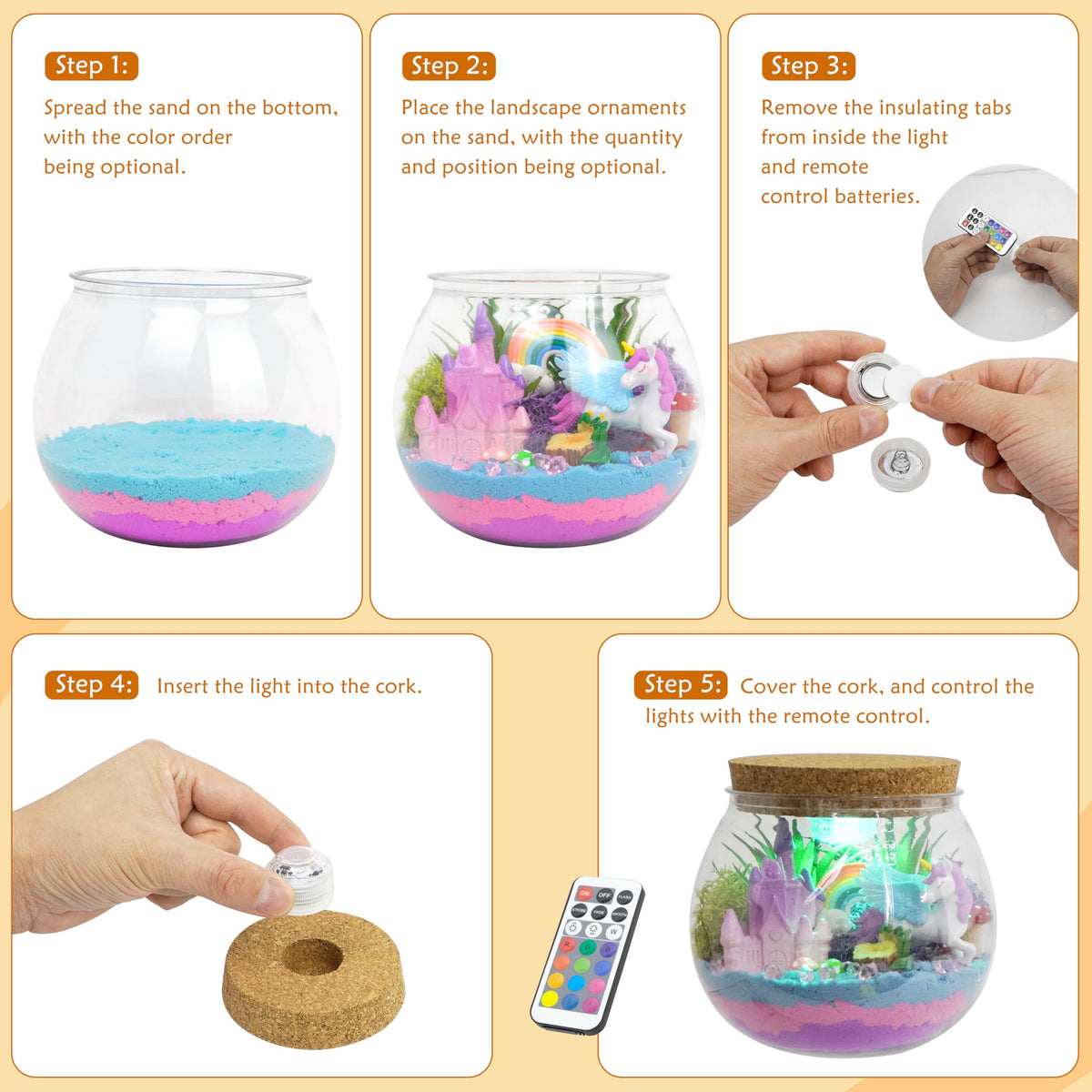 Light-Up Unicorn Terrarium Kit for Kids,DIY Arts and Crafts Kit, Terrarium Gifts Creative Arts & Crafts Activity Set,Birthday for Girls Ages 5 6 7 8 9 10 11 12 Year Old