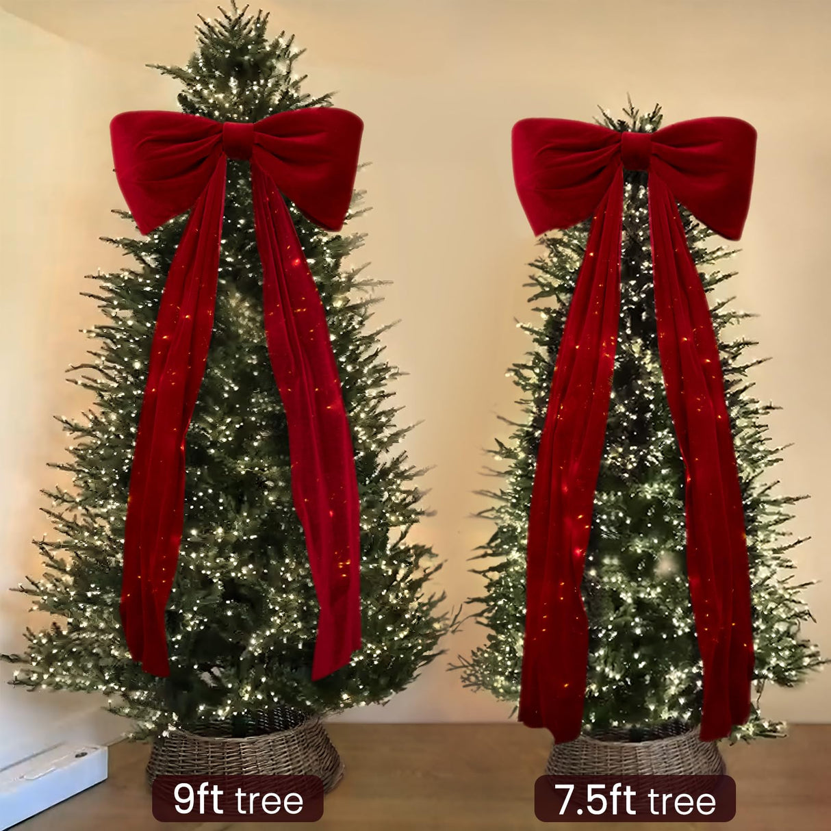 Christmas Decorations - Christmas Decor - 6 Ft Giant Bows for Christmas Tree - Big Red Velvet Bow for Tree Topper Window Wall Mantle - Indoor Home Room Party Valentines Xmas Decoration
