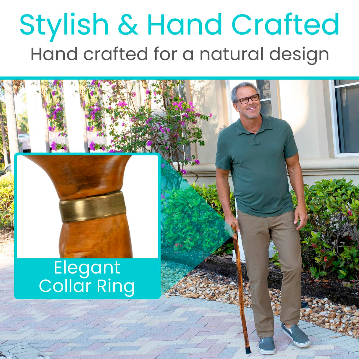 Vive Wooden Walking Stick Cane - for Men, Women, & Seniors - 36 Inch Single Point Rubber Tip with Willow Handle - Ergonomic Grip for Balance & Stability - Lightweight Elderly Assistance Product (Wood)